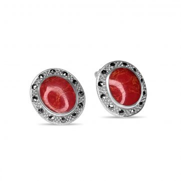 petsios Stud marcasite earrings with coral stones