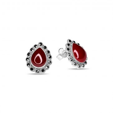 petsios Stud marcasite earrings with coral stones
