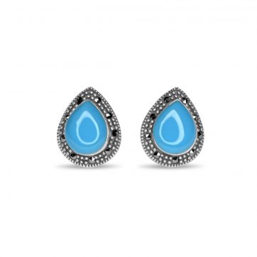petsios Stud marcasite earrings with turquoise stones