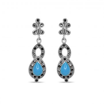 petsios Dangle marcasite earrings with turquoise stones