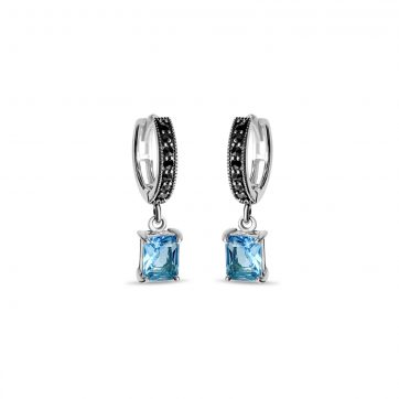 petsios Dangle marcasite earrings with aquamarine stones