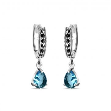 petsios Dangle marcasite earrings with aquamarine stones