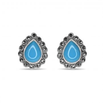 petsios Stud marcasite earrings with turquoise stones