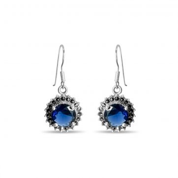 petsios Dangle marcasite earrings with sapphire stones
