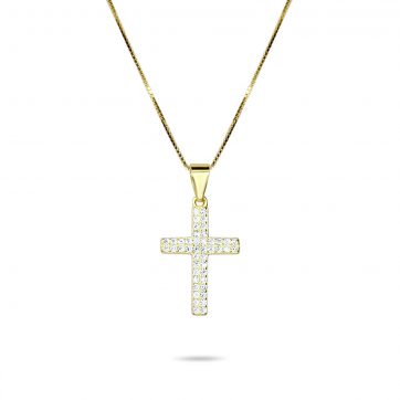 petsios Gold plated cross necklace with zircon stones