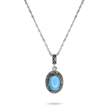 petsios Silver necklace with turquoise stone and marcasites