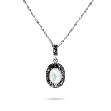 petsios Silver necklace with mother of pearl and marcasites