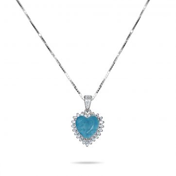 petsios Heart necklace with aquamarine and zircon stones