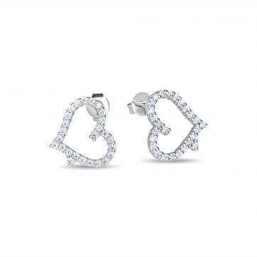petsios Silver stud heart earrings with zircon stones