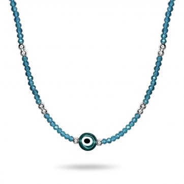 petsios Silver eye necklace with aquamarine beads