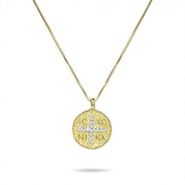 petsios Gold plated constantine necklace with zircon stones