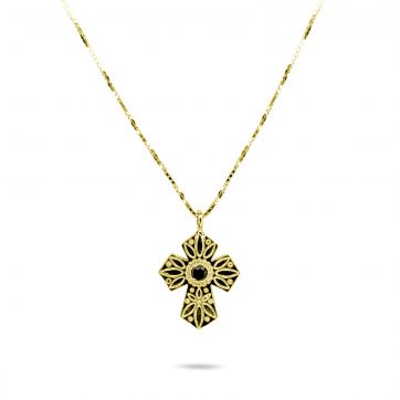 petsios Gold plated cross necklace with sapphire stone