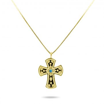 petsios Gold plated cross necklace with turquoise stone