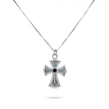 petsios Cross necklace with sapphire and turquoise stones