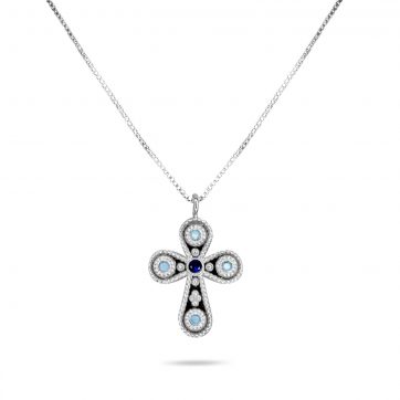 petsios Cross necklace with sapphire and turquoise stones