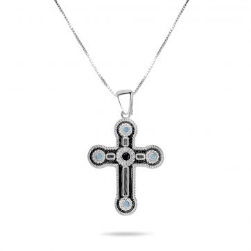 petsios Cross necklace with sapphire and turquoise stones