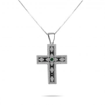 petsios Cross necklace with emerald stone