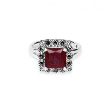 petsios Ring with ruby stone and marcasites