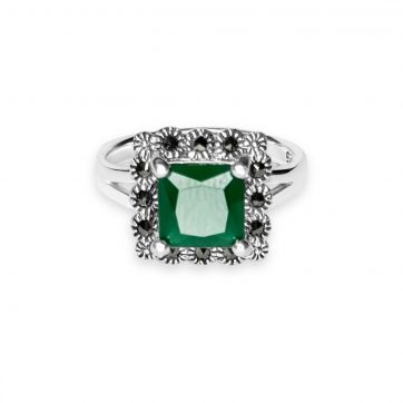petsios Ring with emerald stone and marcasites
