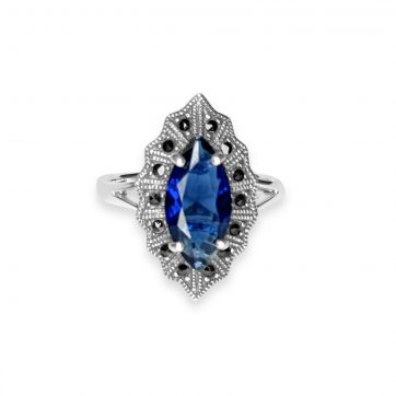 petsios Ring with sapphire stone and marcasites