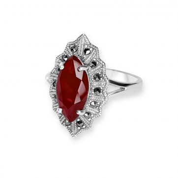 petsios Ring with ruby stone and marcasites