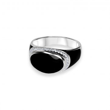 petsios Silver ring with onyx and zircon stones