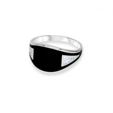petsios Silver ring with onyx and zircon stones