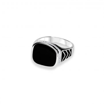 petsios Silver ring with onyx and zircon stones