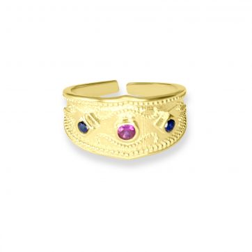 petsios Gold plated ring with ruby and sapphire stones