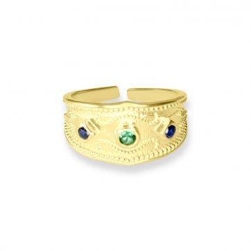 petsios Gold plated ring with emerald and sapphire stones