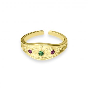 petsios Gold plated ring with emerald and ruby stones