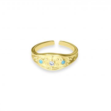 petsios Gold plated ring with zircon and turquoise stones