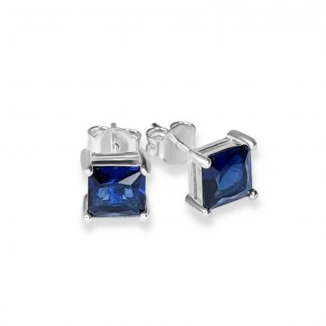 petsios Silver stud earrings with sapphire stone