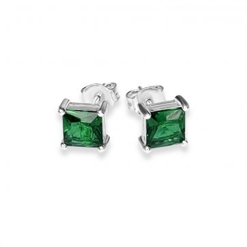 petsios Silver stud earrings with emerald stone