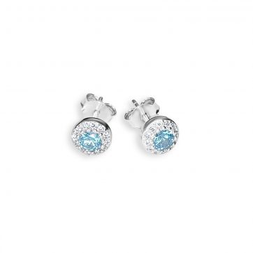 petsios Silver stud earrings with aqua marine and zircon stones