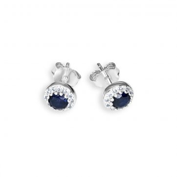petsios Silver stud earrings with sapphire and zircon stones