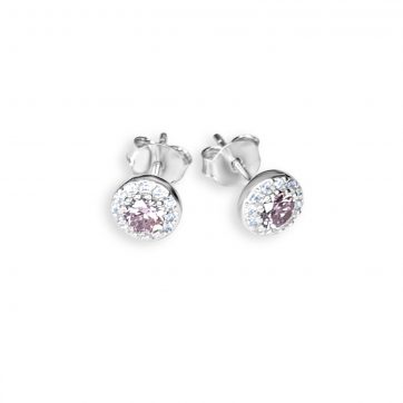 petsios Silver stud earrings with pink quartz and zircon stones