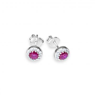 petsios Silver stud earrings with ruby and zircon stones