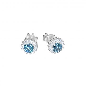 petsios Silver stud earrings with aqua marine and zircon stones
