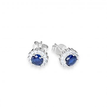 petsios Silver stud earrings with sapphire and zircon stones