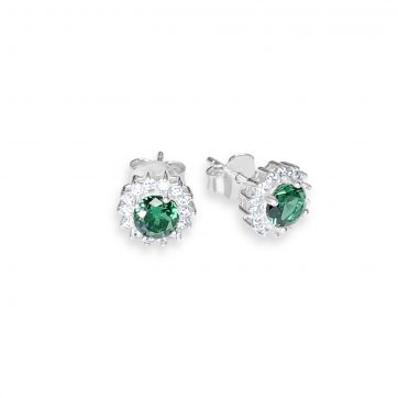 petsios Silver stud earrings with emerald and zircon stones