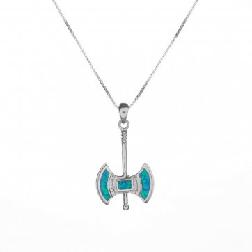 petsios Κολιέ διπλός πέλεκυς με πέτρες όπαλ